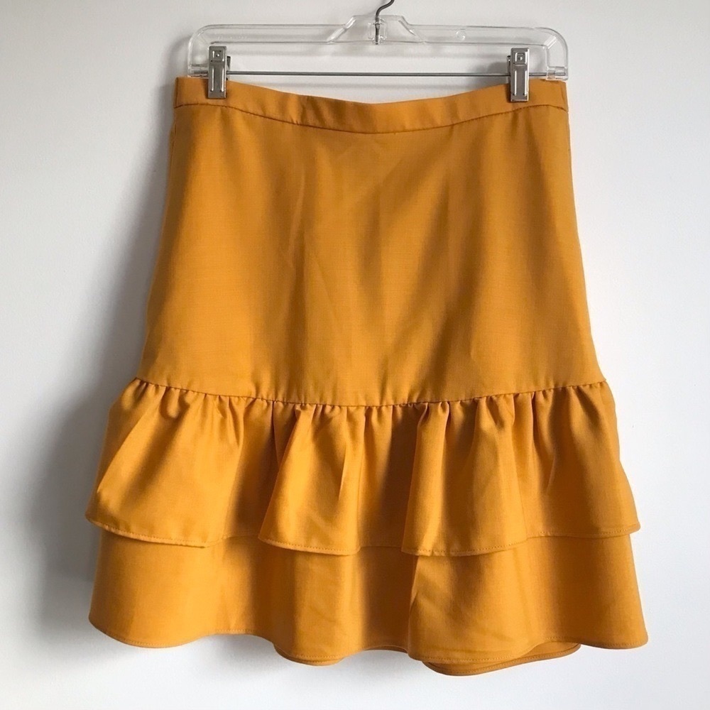 FIRM PRICE J. Crew Ruffle Skirt Tiered Wool Mustard Yellow Size 10 Tall